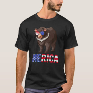 T-shirt Merica Usa Drapeau Grizzly Ours Sunglass Patriotiq
