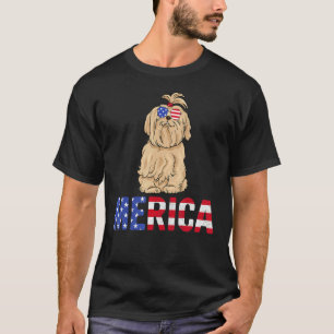 T-shirt Merica Usa Drapeau Maltais Chien Lunettes de solei