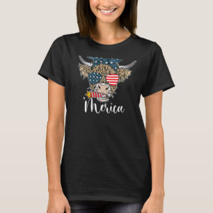 T-shirt Merica Vache des Highlands Drapeau Usa Lunettes Co