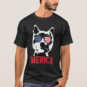 T-shirt Merica Westie Chien Drapeau Américain Lunettes de 