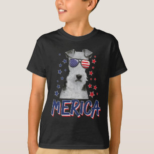 T-shirt Merica Wire Fox Terrier Chien 4 juillet États-Unis