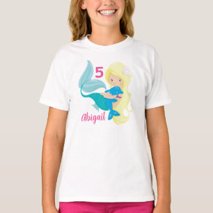 T-shirt Mermaid Anniversaire mignonne Personnalisé Blonde 