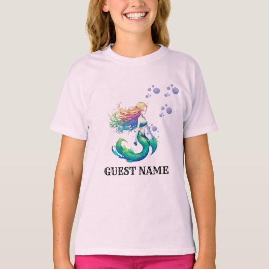 T-shirt Mermaid Anniversaire thème ajouter Nom du client (Devant)