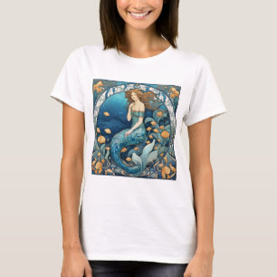 T-shirt Mermaid Art Nouveau Aqua Bleu Turquoise Art Déco