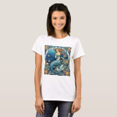 T-shirt Mermaid Art Nouveau Aqua Bleu Turquoise Art Déco (Devant entier)