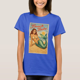 T-shirt Mermaid Pin-Up Fille de la Plage Art Rétro Vie Côt