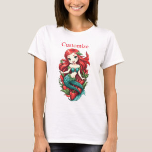 T-shirt Mermaid Thunder_Cove à deux queue à tête rouge