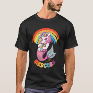 T-shirt Mermaid Unicorn Mercorn Avec Arc-En-Ciel Coloré