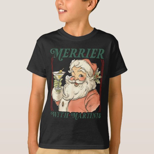 T-shirt Merrier With A Martini Santa Christmas Tail (Devant)