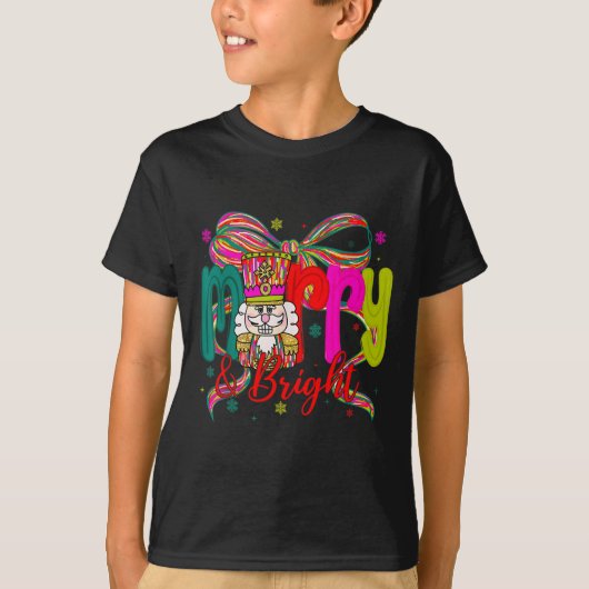 T-shirt Merry &amp; Bright Coquette Bow Nutcracker Christm (Devant)