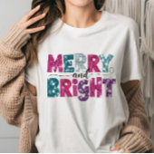 T-shirt Merry and Bright Glitte-like Christmas Vibes pink 