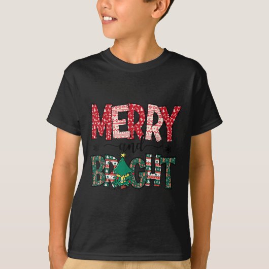 T-shirt Merry And Bright Holiday Christmas Family (Devant)