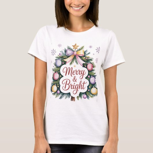 T-shirt Merry and Bright Modern Women's Christmas (Devant)