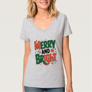 T-shirt Merry and Bright Retro Christmas Design,