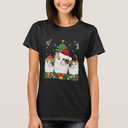 T-shirt Merry Catmas American Curl Père Noël Elf (Devant)