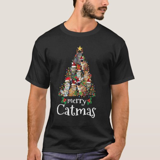 T-shirt Merry Catmas Cat Christmas Tree Cat Sweater (Devant)