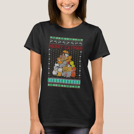 T-shirt Merry Catmas Christmas Cat Tree Kitten X Mas Tree (Devant)