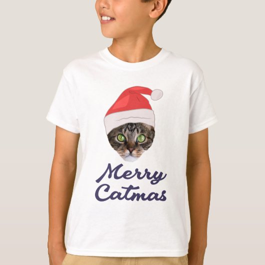 T-shirt Merry Catmas, Noël Chat Santa hat Invitation (Devant)