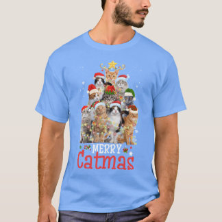 T-shirt Merry Catmas Xmas Gift Funny Cat Christmasree vint