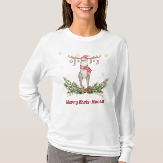 T-shirt Merry Chris-Moose With Stockings On His Antlers (Devant)