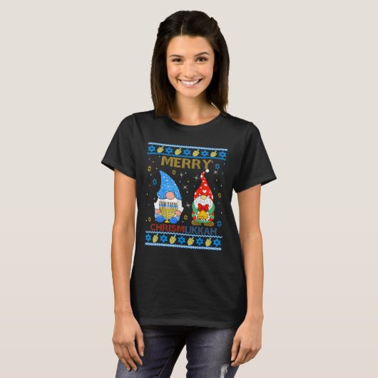 T-shirt Merry Chrismukkah Drôle Gnomes Noël Et Hanuk (Devant entier)