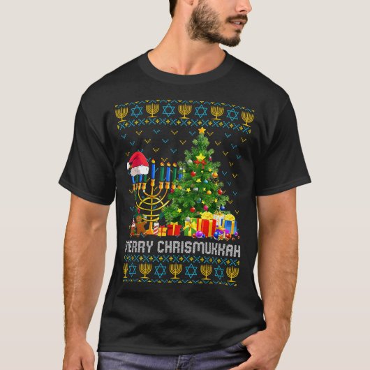 T-shirt Merry Chrismukkah Happy Hanukkah Ugly Sweater Fami (Devant)