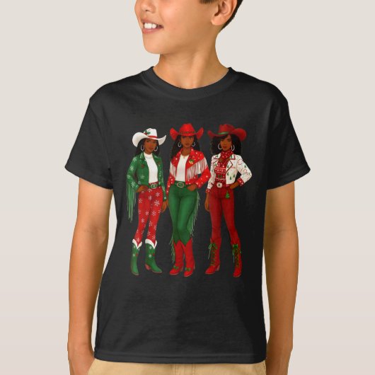 T-shirt Merry Christmas African American Afro Cowgirl West (Devant)