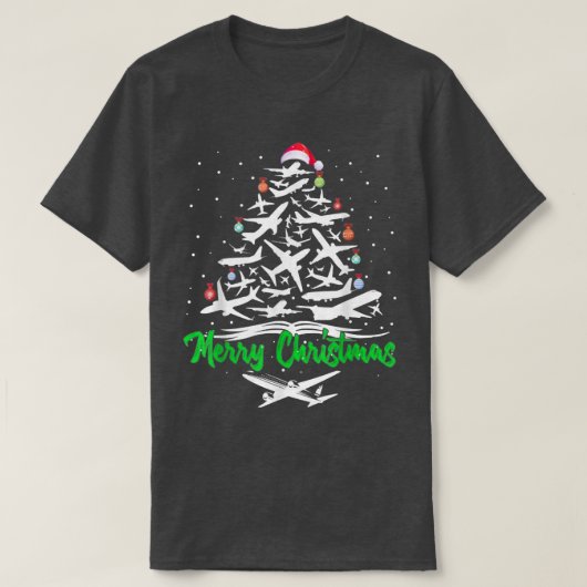 T-shirt Merry Christmas Airplane Christmas Tree Plane Xma (Design devant)