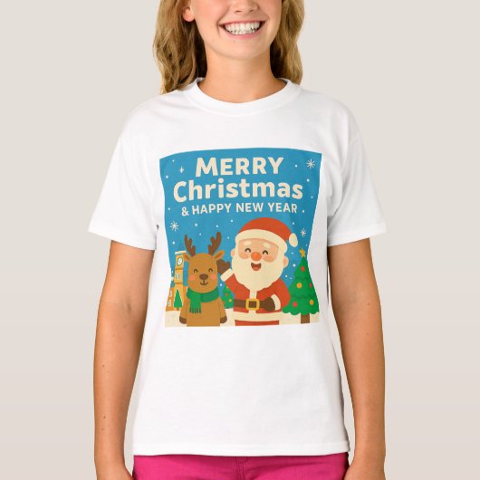 T-shirt Merry Christmas and Happy New Year - Santa (Devant)