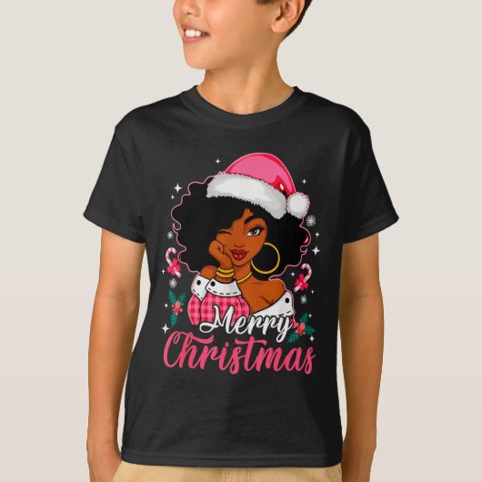T-shirt Merry Christmas Black Afro African American Girl S (Devant)