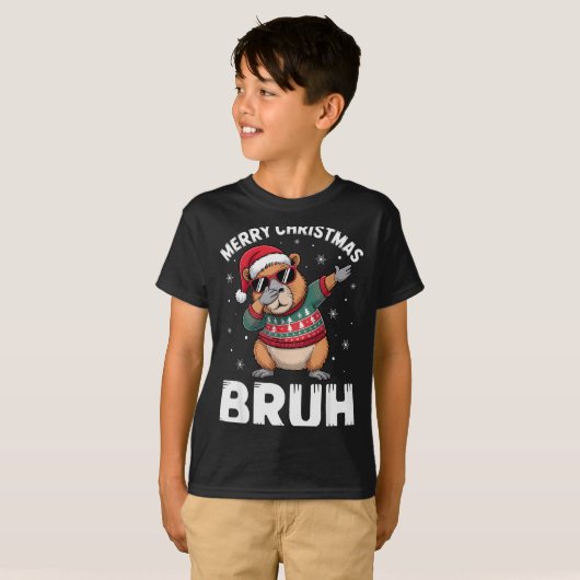 T-shirt Merry Christmas Bruh Capybara Dabbing Santa Hat Xm (Devant entier)