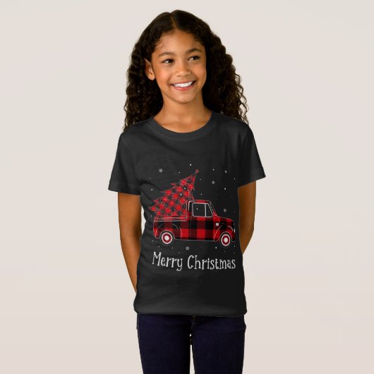 T-Shirt Merry Christmas Buffalo Camion Rouge Plaid Tree (2 (Devant entier)