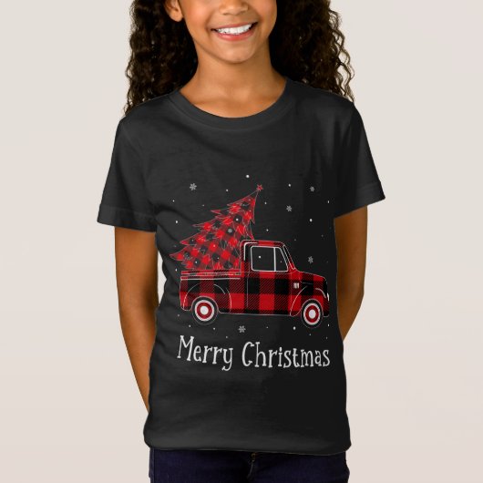 T-Shirt Merry Christmas Buffalo Camion Rouge Plaid Tree (2 (Devant)