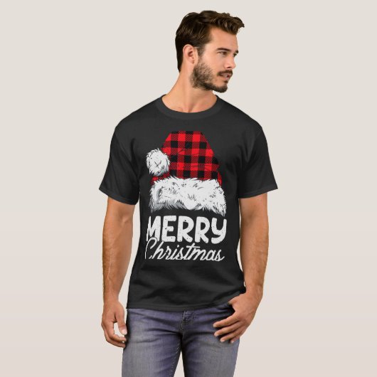 T-shirt Merry Christmas Buffalo Plaid Red Santa Hat Xmas P (Devant entier)