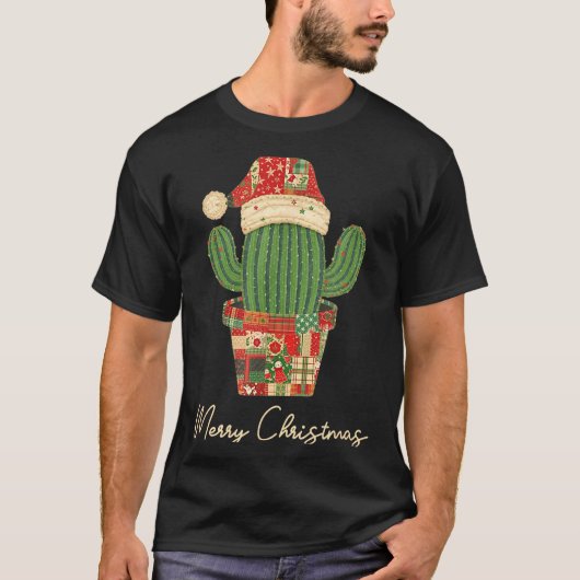 T-shirt Merry Christmas Cactus Patchwork Quilt  (Devant)