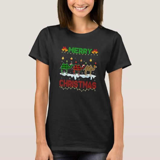 T-shirt Merry Christmas Cute Camel Xmas Leopard Plaid Sant (Devant)