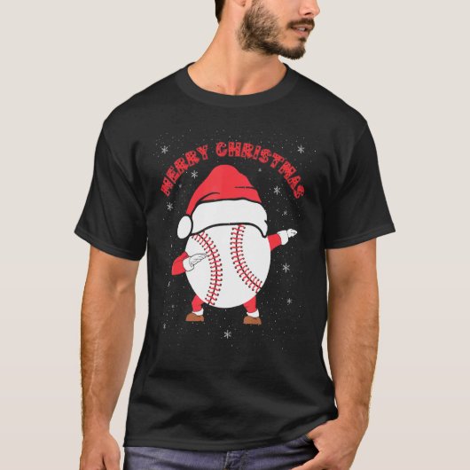 T-shirt Merry Christmas Dabbing Baseball with Xmas Hat M (Devant)