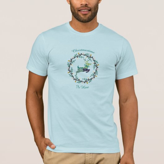 T-shirt Merry Christmas Deer with Wreath Teal Men's (Devant)