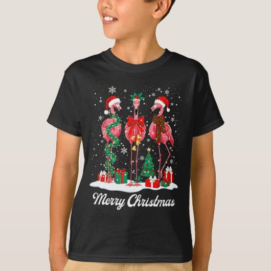 T-shirt Merry Christmas Flamingo Santa Hat Christmas Light (Devant)