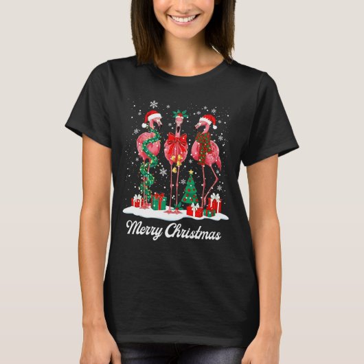 T-shirt Merry Christmas Flamingo Santa Hat Christmas Light (Devant)
