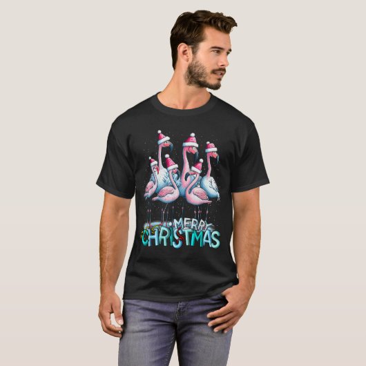 T-shirt Merry Christmas Flamingo Squad Trocal Style (Devant entier)