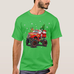 T-shirt Merry Christmas Funny Monster Red Truck Xmas Tree
