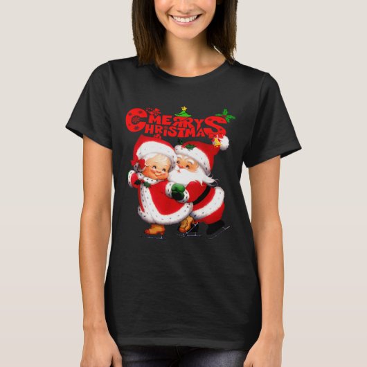 T-shirt Merry Christmas - Happy Cute Mrs Claus And Mr Clau (Devant)