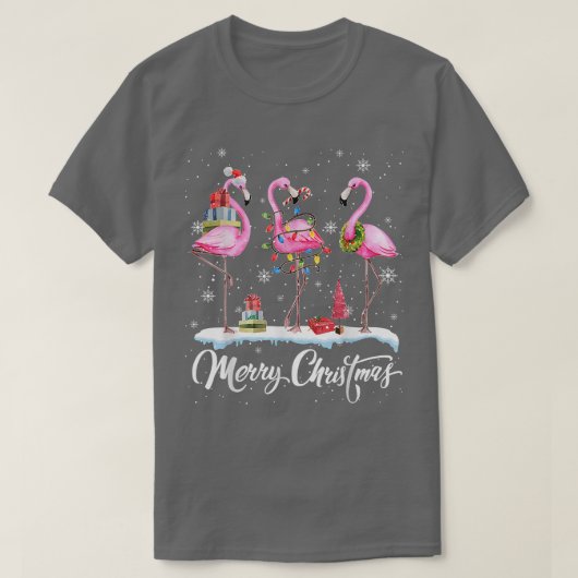 T-shirt Merry Christmas Hat Santa Flamingo Light Snow Xmas (Design devant)