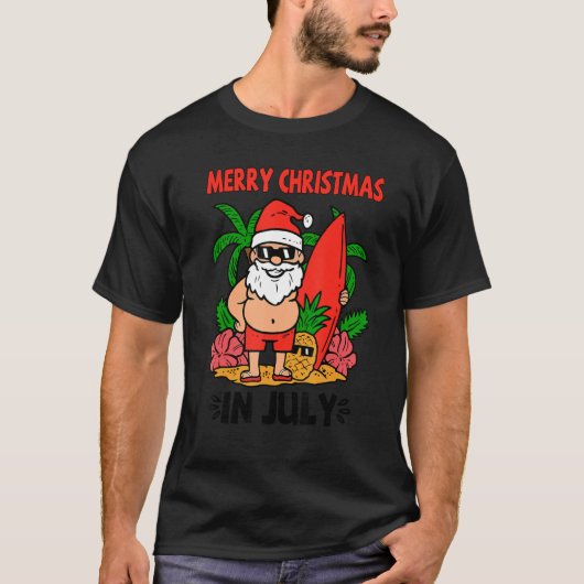 T-shirt Merry Christmas in July Summer Santa Vibes Beach V (Devant)
