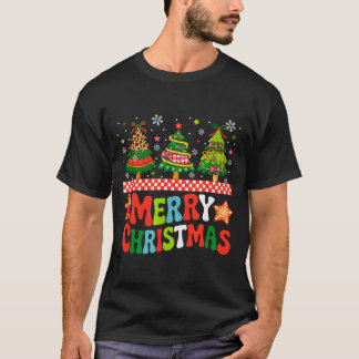 T-shirt Merry Christmas Leopard Colorful Xmas Trees Bow Ti