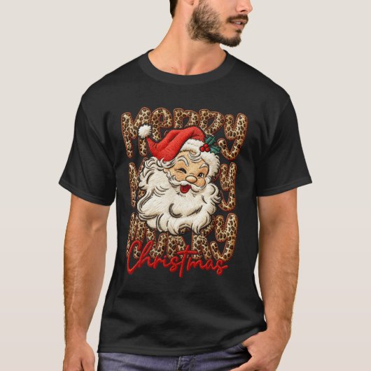 T-shirt Merry Christmas Leopard Santa Hat Cheetah Xmas Paj (Devant)