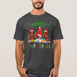T-shirt Merry Christmas Lights Cardinal Bird ASL Sign Lang