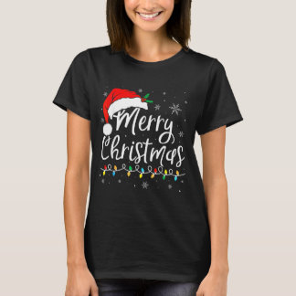 T-shirt Merry Christmas Lights Santa Hat Xmas Family Match