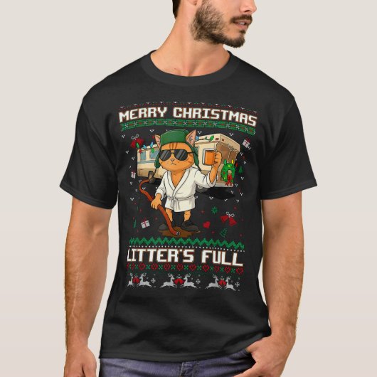 T-shirt Merry Christmas Litter's Full Funny Cat Ugly Xmas (Devant)